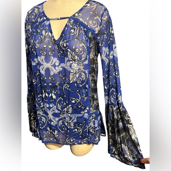 INC International Concepts Blue and White Patterned Blouse - Picture 5 of 12